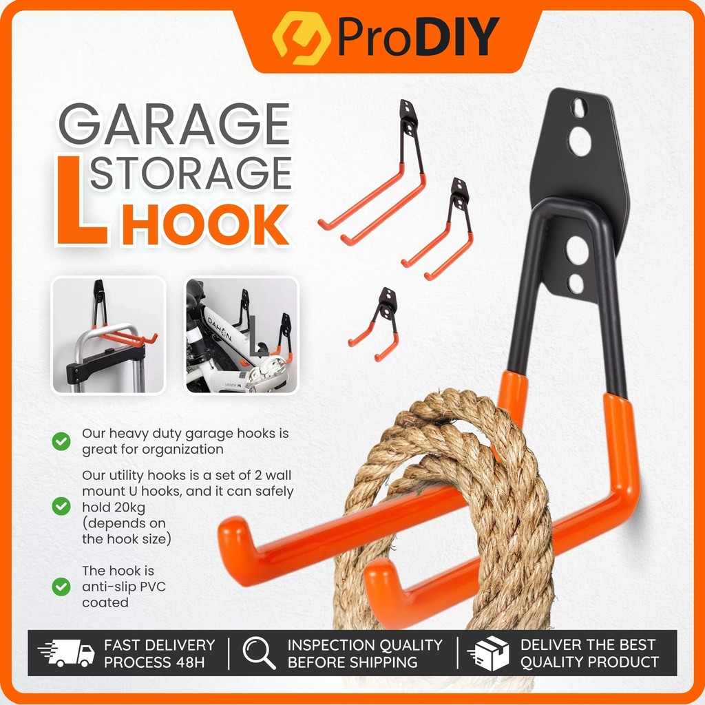 Garage Workshop Storage Hook Organizer Wall Mount Hook L-Hook Bicycle ...