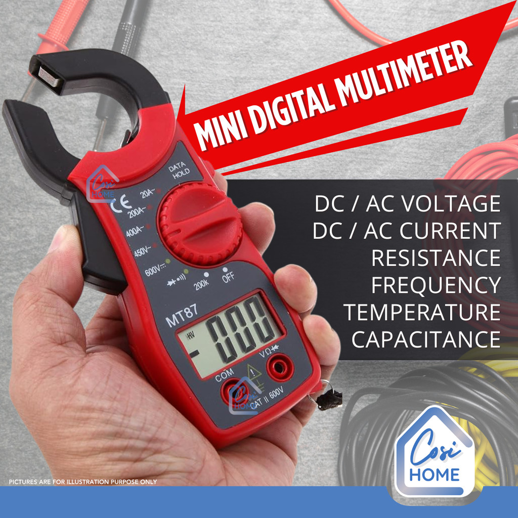 Multimeter Digital Mini Poket Tester Voltan Arus AC DC LCD Clamp Meter ...