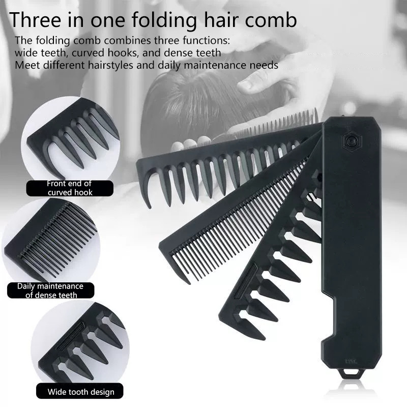 { MY Fashion } Professional 3 In 1 Pocket Folding Combs Wide Tooth Oil ...