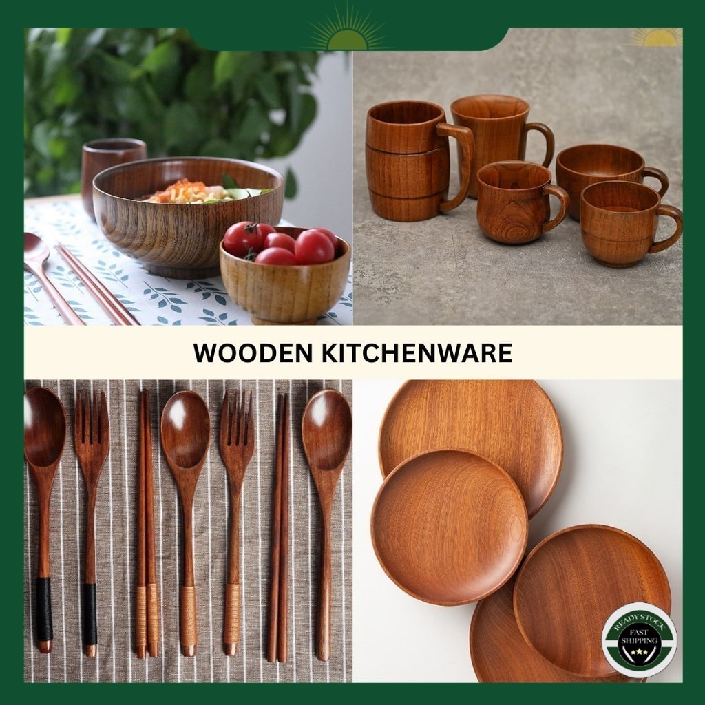 Wooden Cutlery Set Cooking Kitchen Utensil Food Plate Bowl Spoon