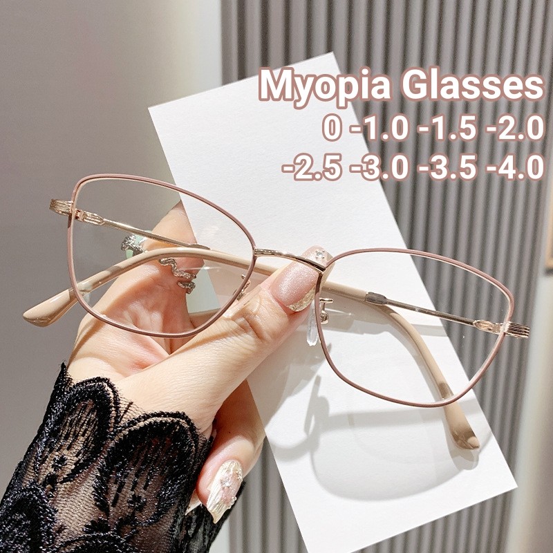 New Cat Eye Metal Frame Anti Blue Light Myopia Glasses High-end Small ...