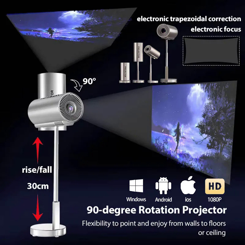 (CLEARANCE) Projector WiFi Bluetooth 1080p 4K Integrated 90°Adjustable ...