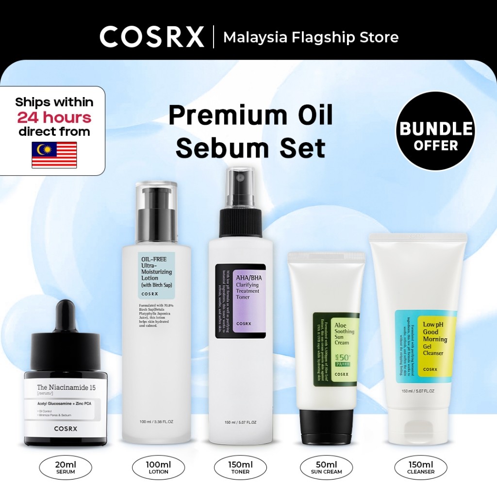 COSRX Premium Oil Sebum Set [Cleanser 150ml + Toner 150ml + Serum 20ml ...