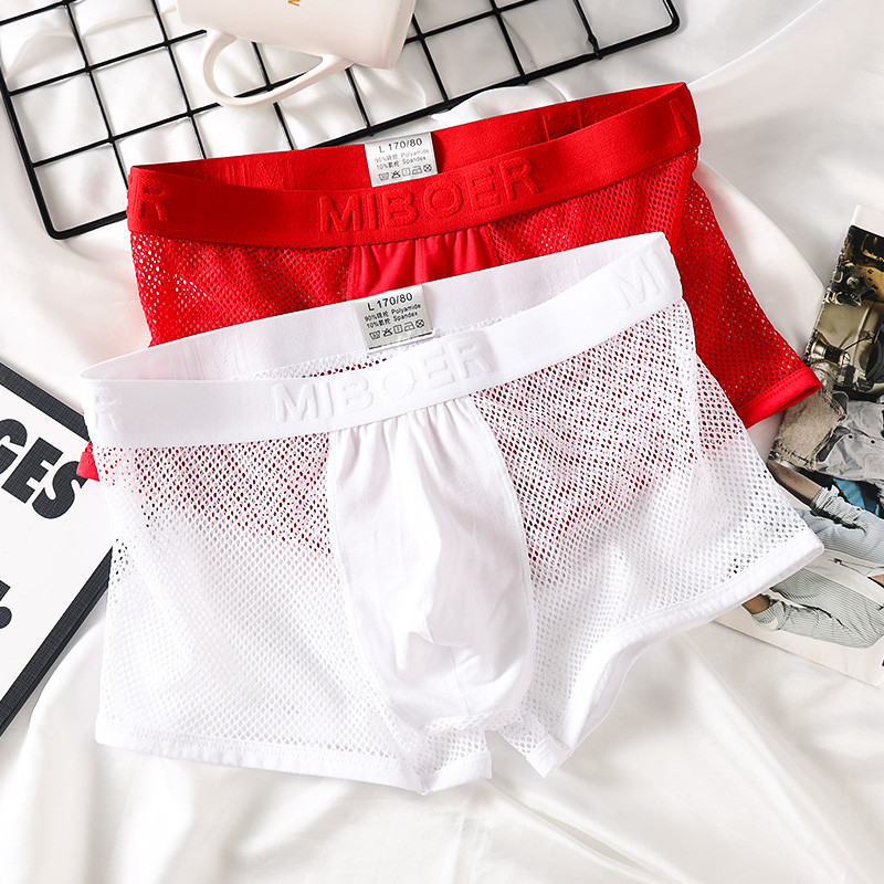 Men's Mesh Panties Hollow Boxers See Through Breathable Underwear ...