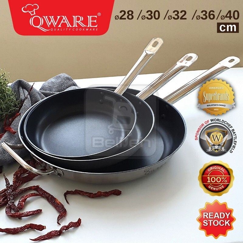 QWARE 3-ply Stainless Steel Sandwich Bottom Non-Stick Frying Pan (28/30 ...
