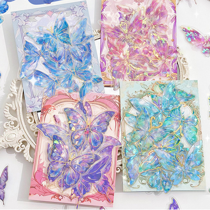 20 Pcs Creative Laser Butterfly Series PET Holographic Stickers Journal ...