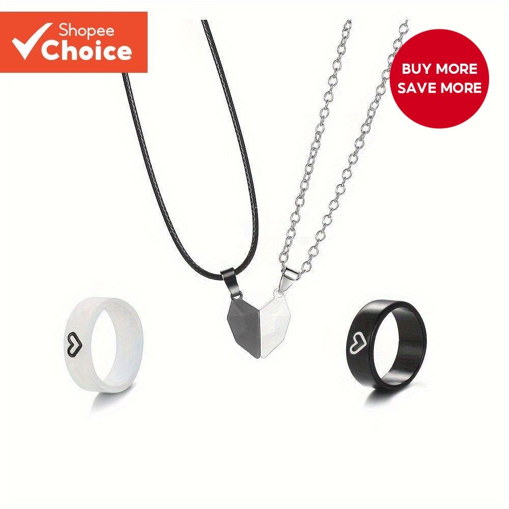 4PC Couple Necklace & Bracelet Set - Magnetic Heart Pendant Matching Jewelry For Him & Her - View #2