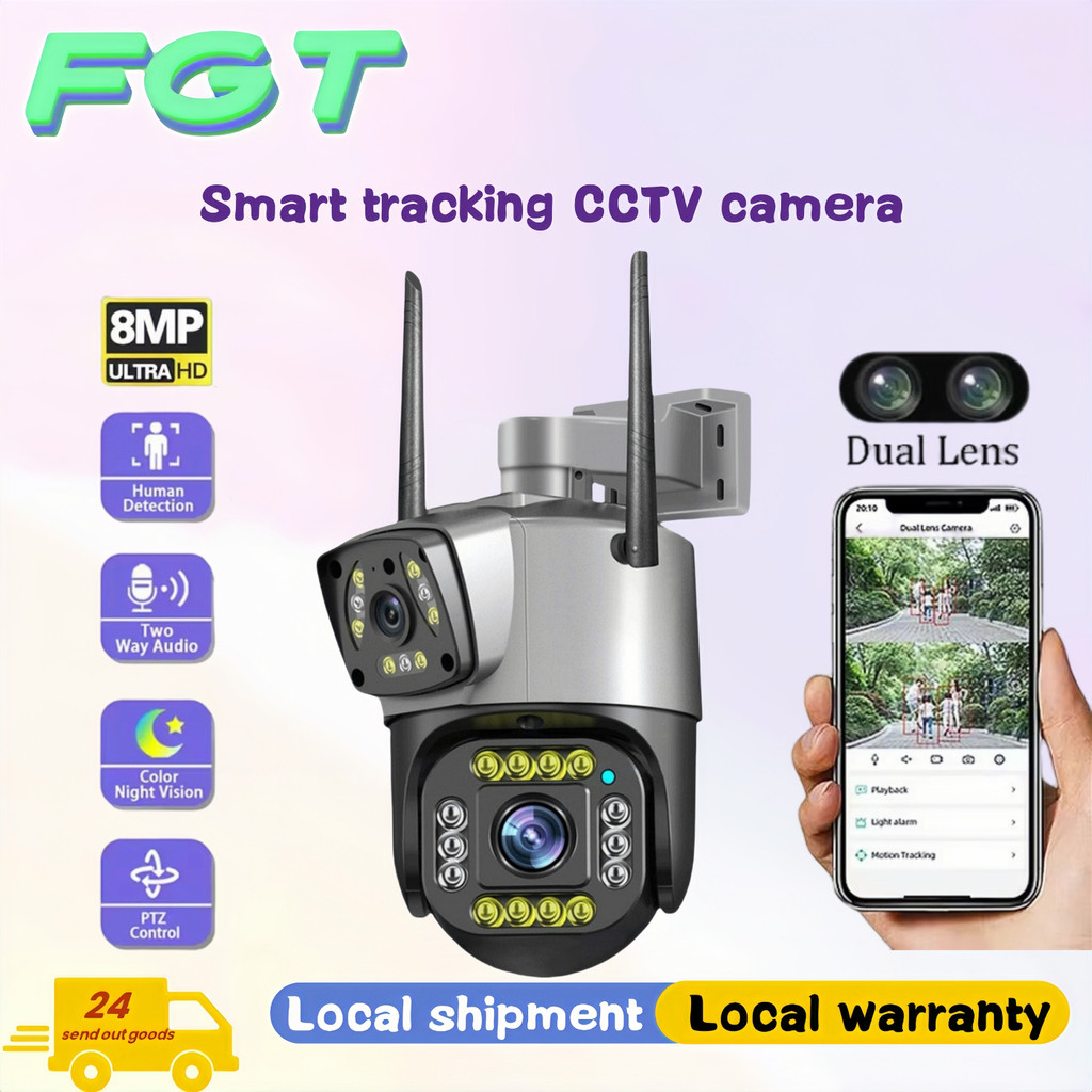 FGT dual Lens 2.4G Camera 8MP 4K Wireless Outdoor Color Night Vision ...