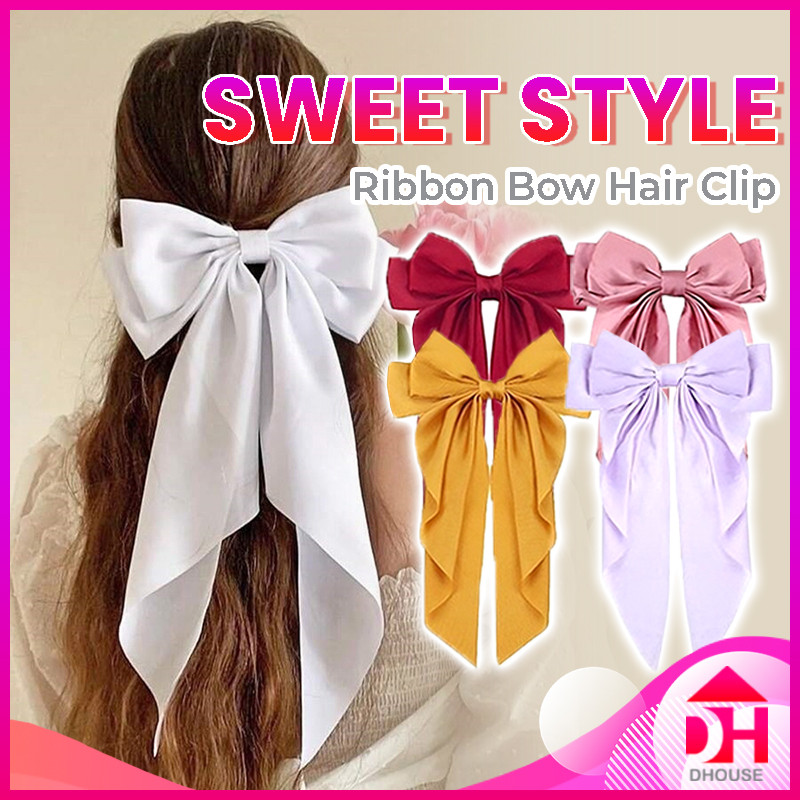 Satin Large Long Fairy Hair Clip Pin Ribbon Bow Headwear Penyepit ...