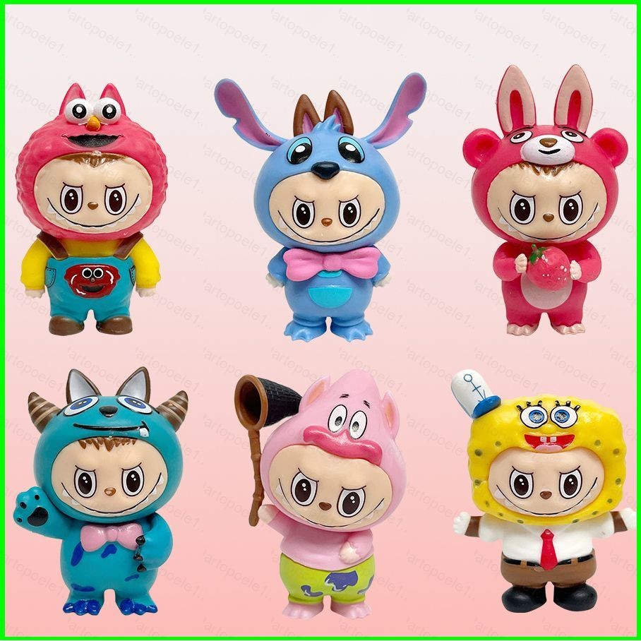 ST1 6pcs Labubu Action Figure cos Stitch SpongeBob SquarePants Patrick ...