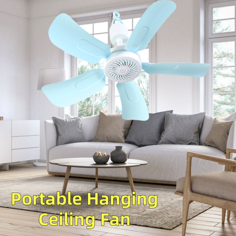 Portable Hanging Ceiling Fan 5 Blade Mini Silent Ceiling Fan Soft ...