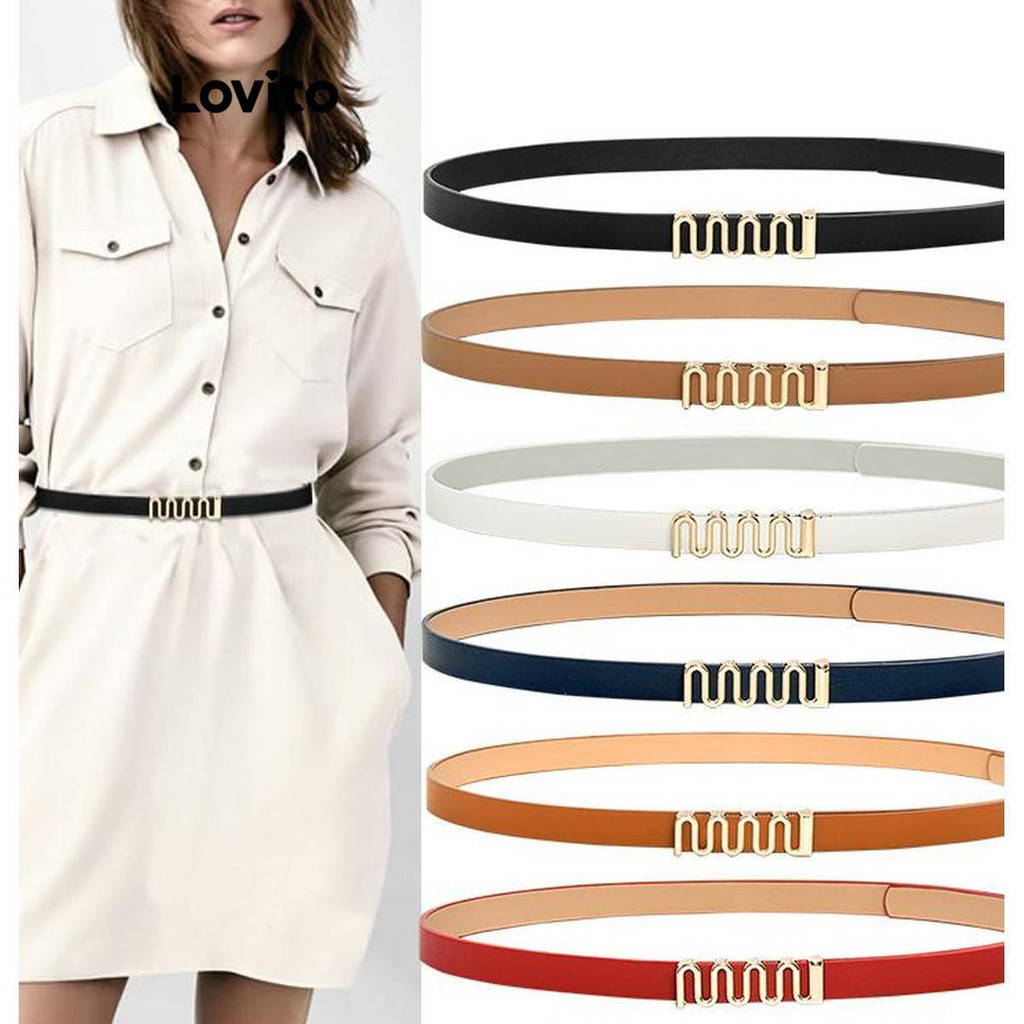 Lovito Elegant Plain Pattern Wave Texture Commuting Belt for Women ...