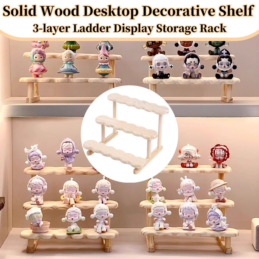3-layer Ladder Display Storage Rack Multi-purpose Solid Wood Display ...