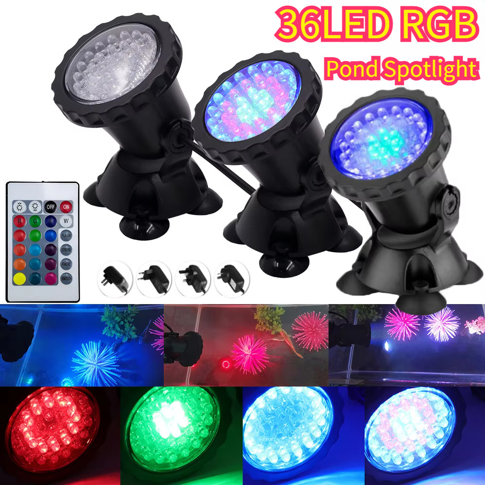 4 Lights RGB Submersible Pond Spotlight with Remote Control 36 LED ...