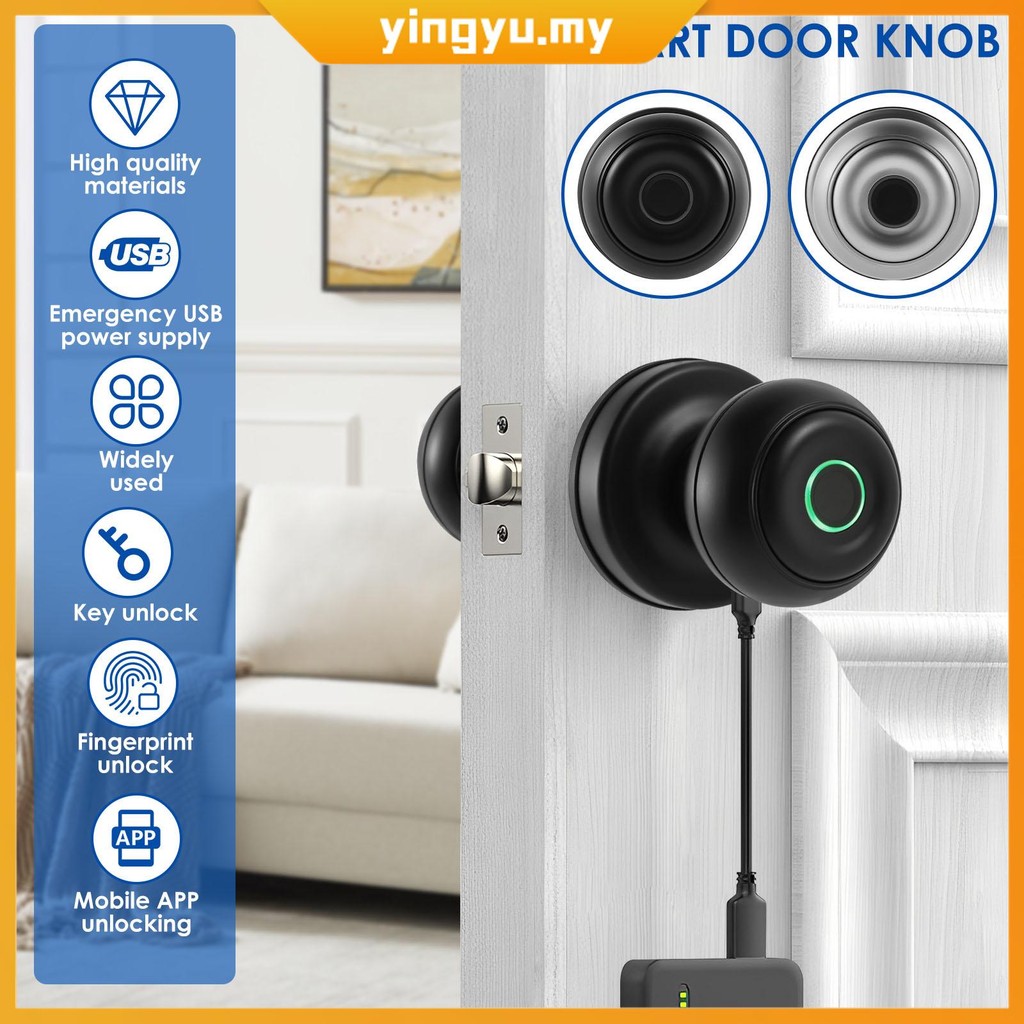 Smart Door Knob Fingerprint Door Knob with 2 Keys APP/Key/Fingerprint ...