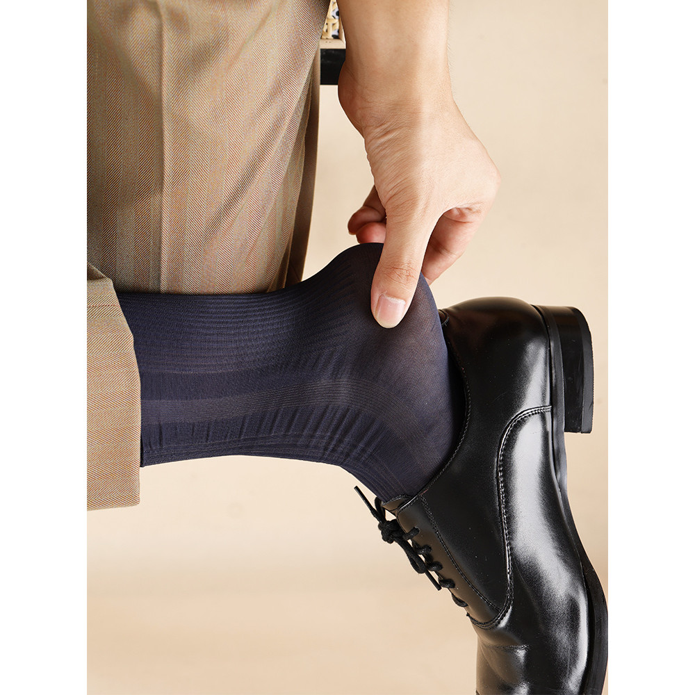 raya2025 Men Business Gentleman Comfortable Nylon Thin Black Pinstripe ...