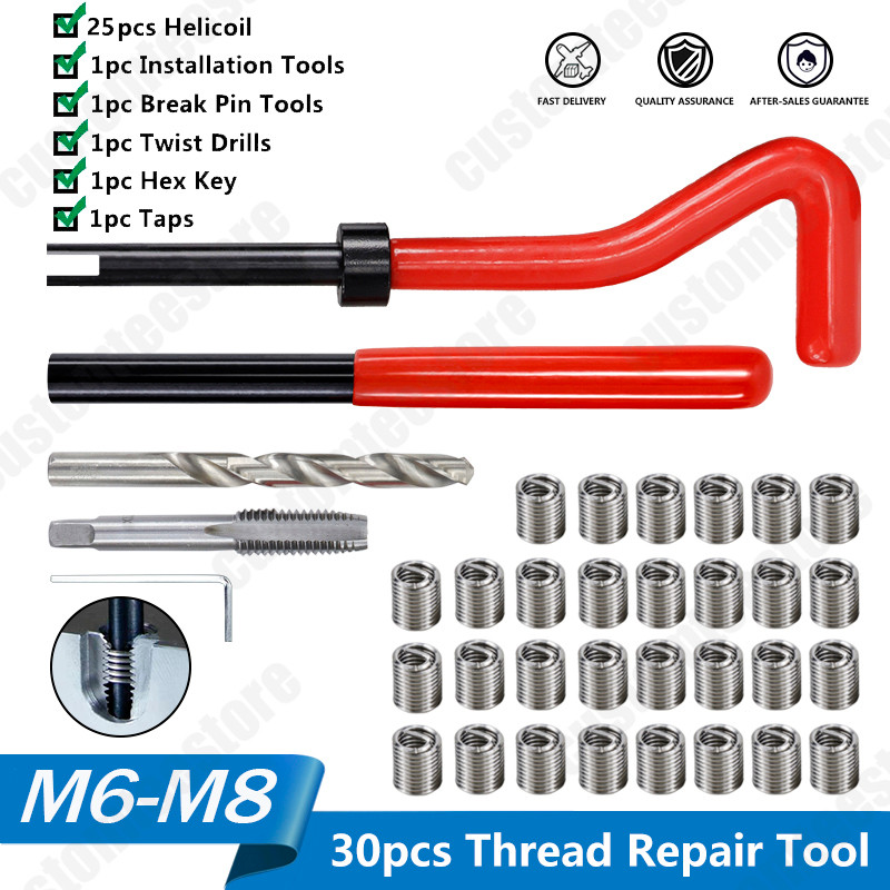 【30PCS】Thread Repair Kit M6 M8 Drill Bit Helicoil Berbenang Insert ...