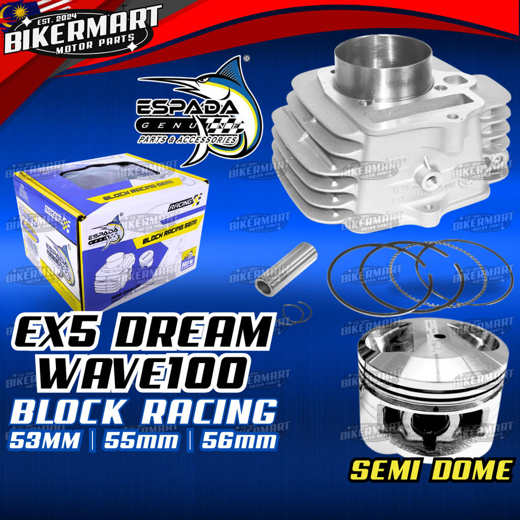 ESPADA CYLINDER BLOCK RACING SEMI DOME PISTON KIT SET CNC 53MM 54MM ...
