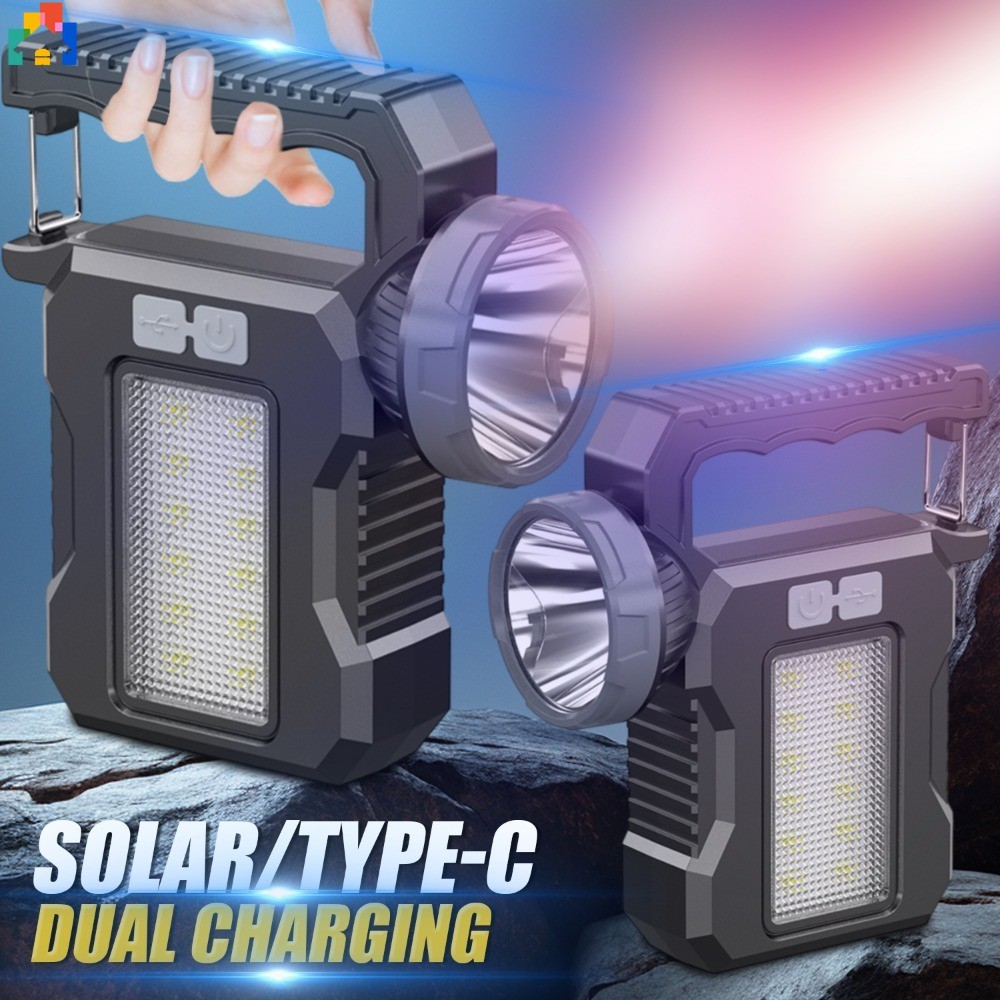 4 Modes Solar Emergency Lamp Type-C Rechargeable LED Flashlight ...
