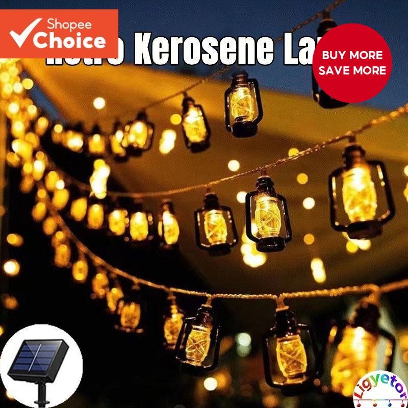 Solar Fairy Lights Retro Kerosene Lamp Lantern Hanging Camping String ...