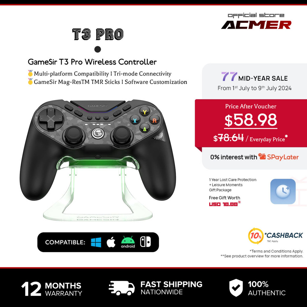 ACMER GameSir T3 Pro Wireless Controller for Switch/PC/iOS/Android ...