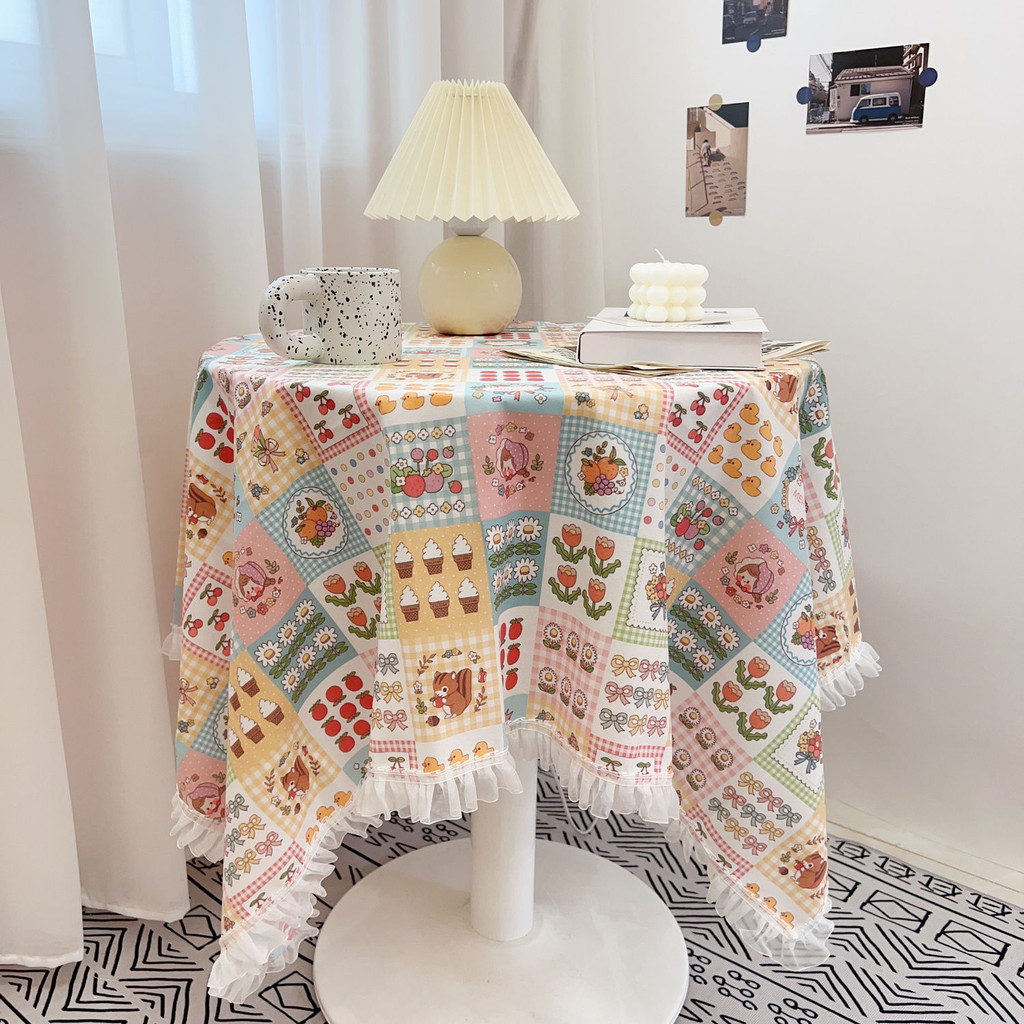 Wind lace tassel tablecloth cartoon floral flannel fabric round table ...