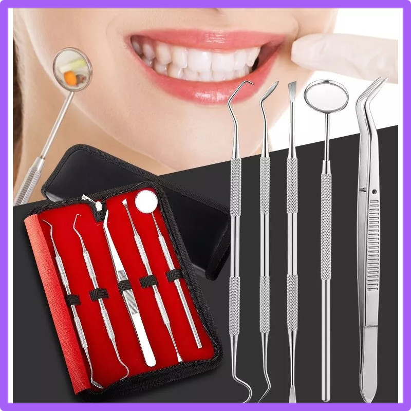 Professional Dental Teeth Whitening & Plaque Removal Kit - Stainless Steel Tools, 8-Piece Set