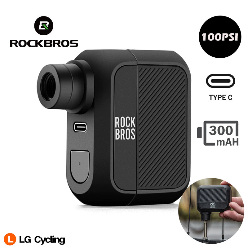 ROCKBROS 100PSI Portable Electric Bike Tire Pump, Mini Air Pump With Presta & Schrader Valve