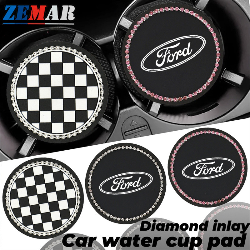 1/2Pcs Ford Car Water Cup Pad Inlaid Diamond Anti-Slip Rubber Pad ...