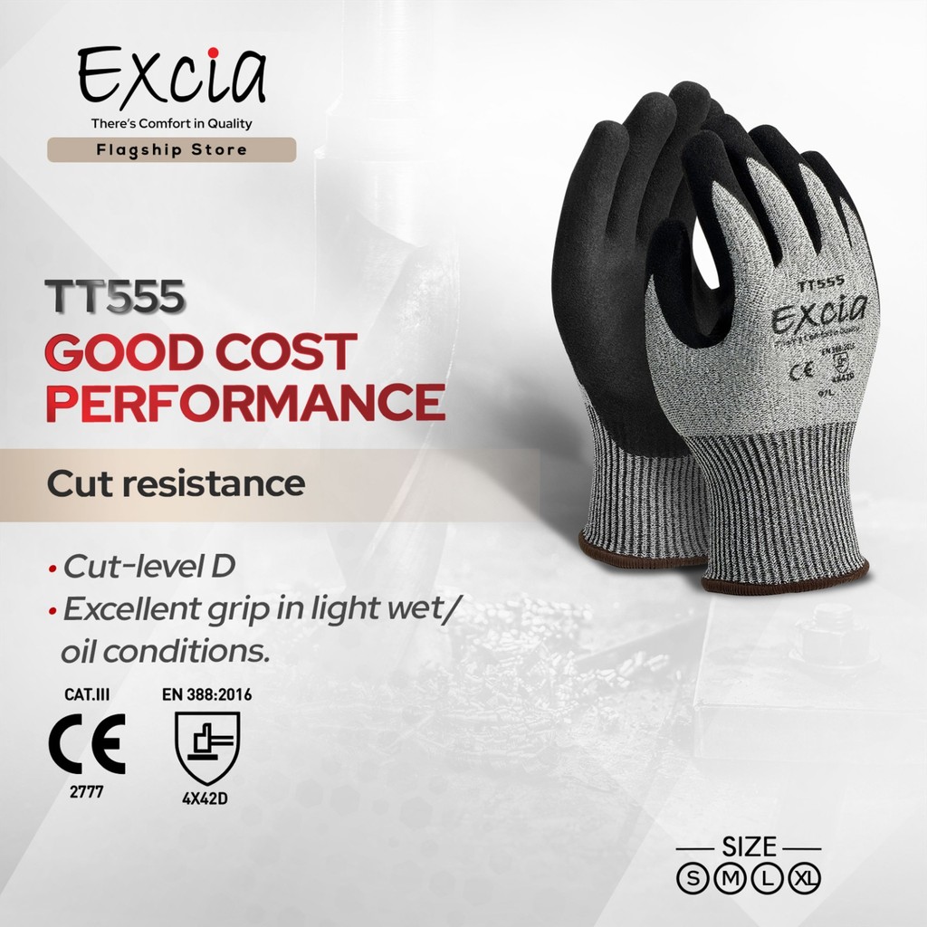 EXCIA TT555 Cut Resistant Glove - Level D Micro Granular Palm Coated ...