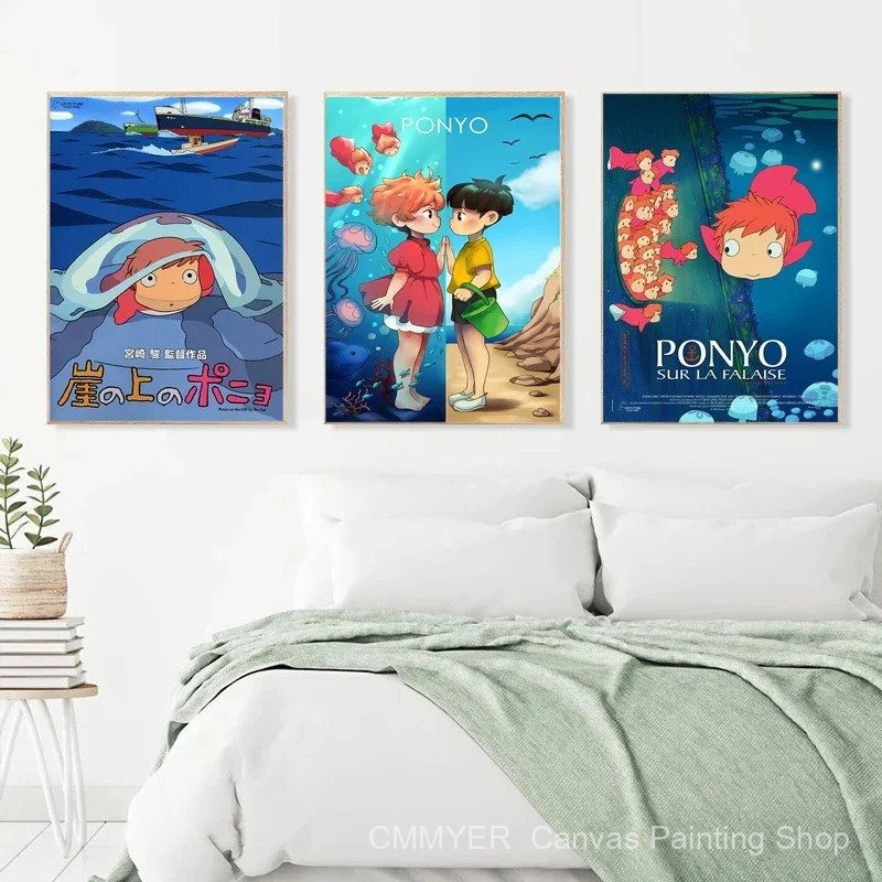 Classic Cartoon Japanese Anime Ponyo on the Cliff Canvas Painting for ...