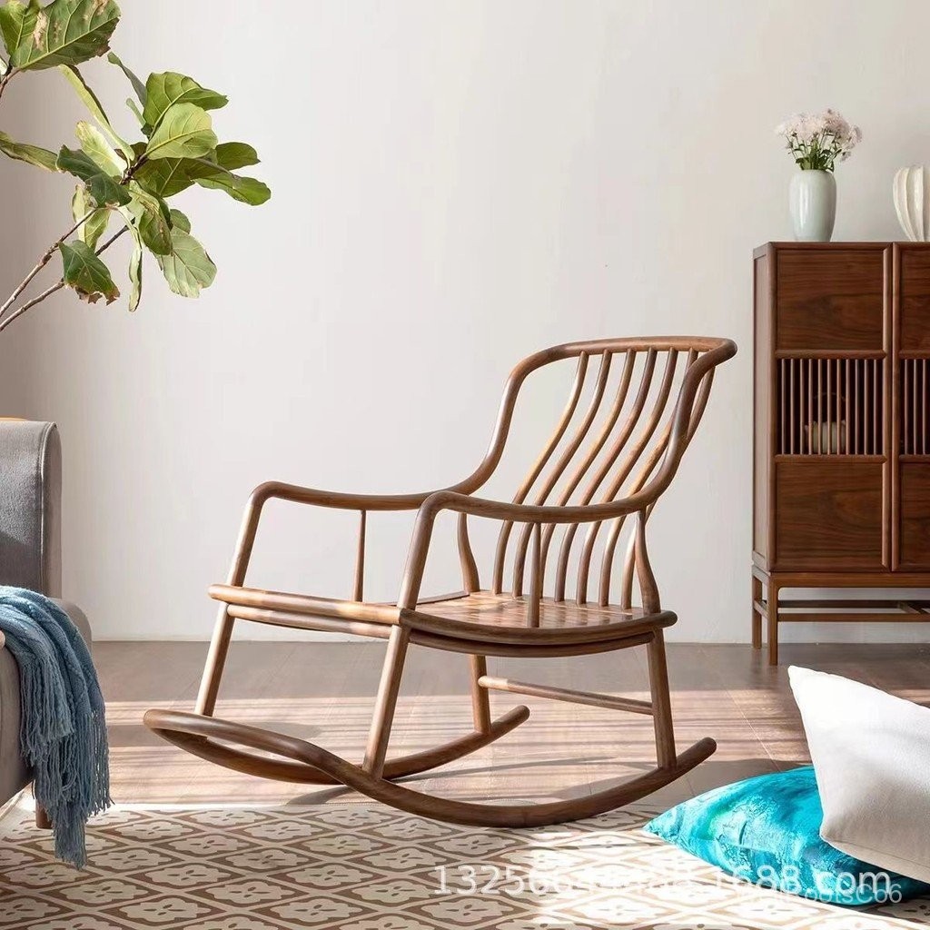 New Chinese Style Solid Wood Rocking Chair Old Elm Single Recliner ...