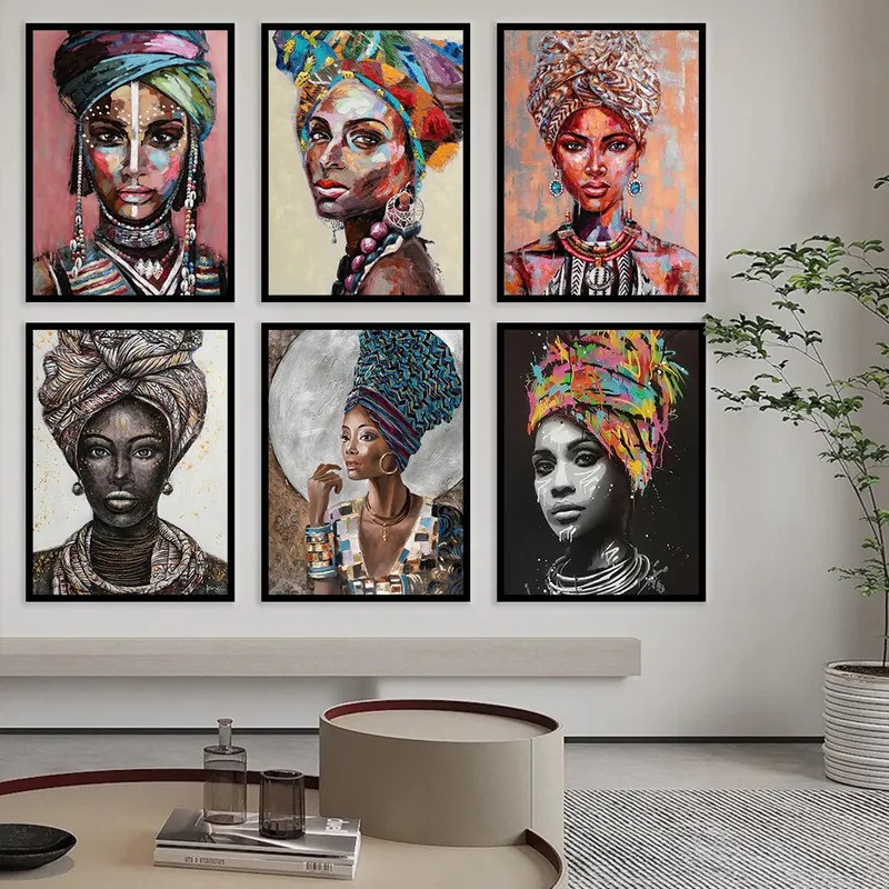 African Woman Abstract Art Portrait Traditional Clothing Canvas ...