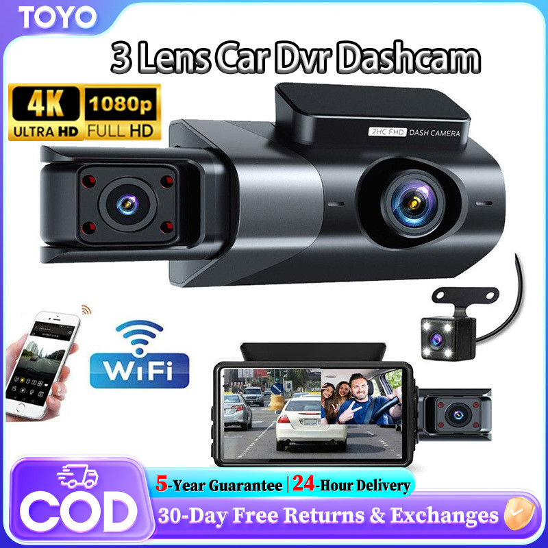 3 Lens Car Dvr Dashcam 1080p FHD 3Camera 360°Rutating Shooting Driving ...