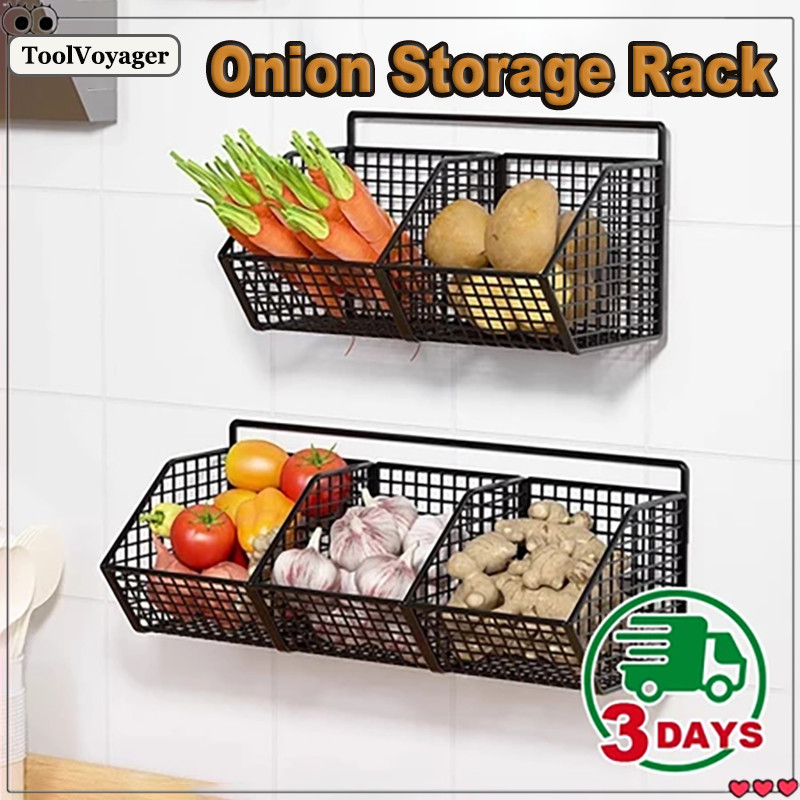 1/2/3 Grid Wall Mounted Onion Storage Basket Seasoning Rack Kitchen ...
