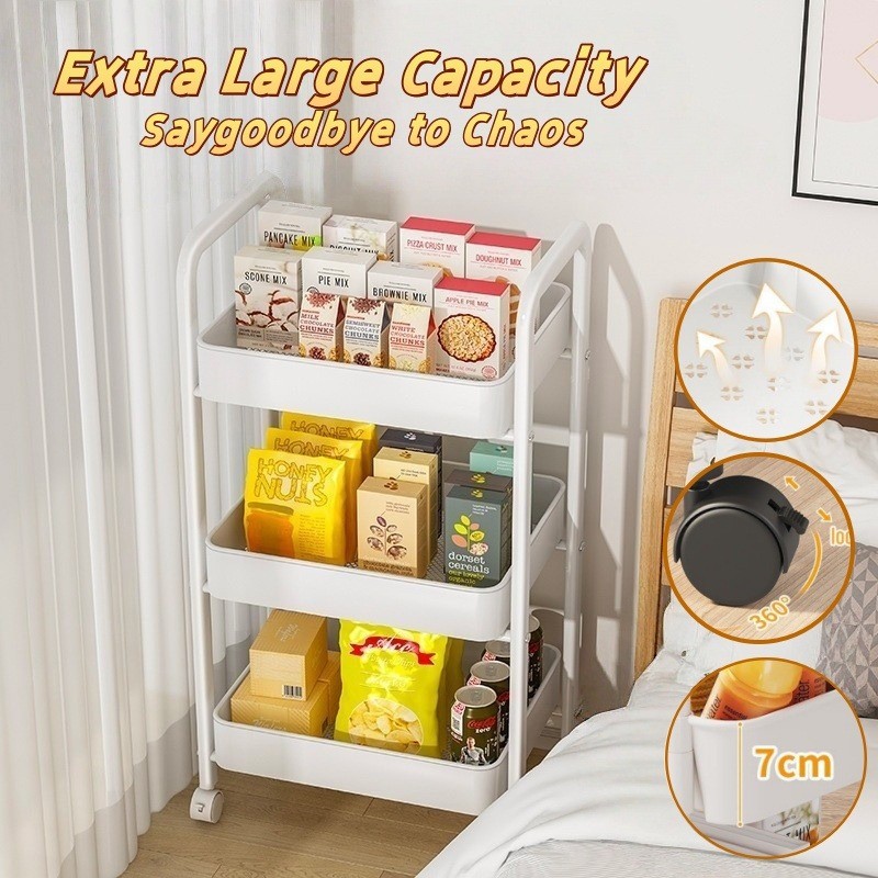 3 Tiers Trolley Organizer Storage Moving Rack with Wheel for Room ...