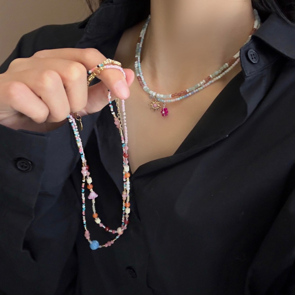 New niche design crystal colored collarbone chain long necklace ...