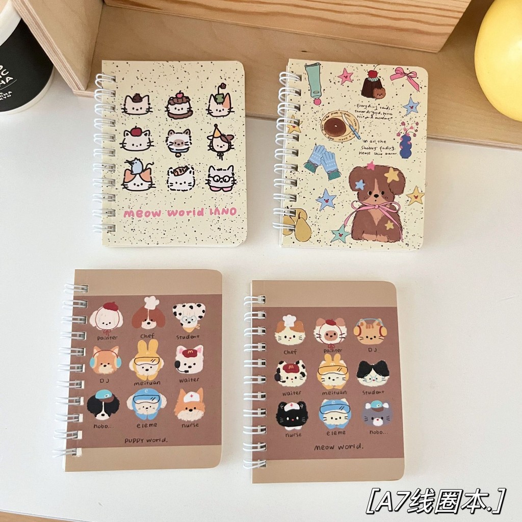【ready stock】卡通线圈本 便携口袋本 A7 侧翻小本子 笔记本 留言 记事本Cartoon Cartoon Coil ...