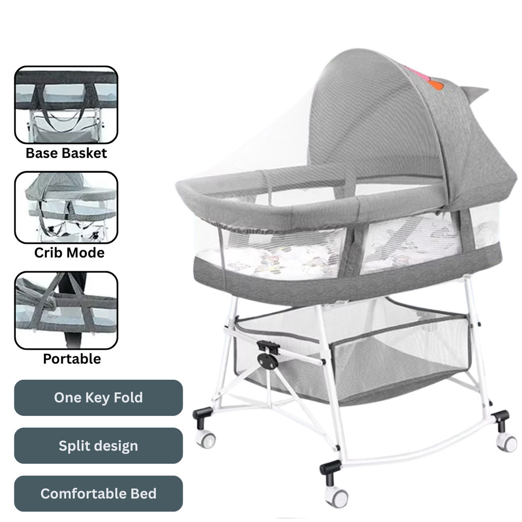 [FAST DELIVERY] Baby Cot Baby Crib With Roller Cradle Sleeping Basket ...