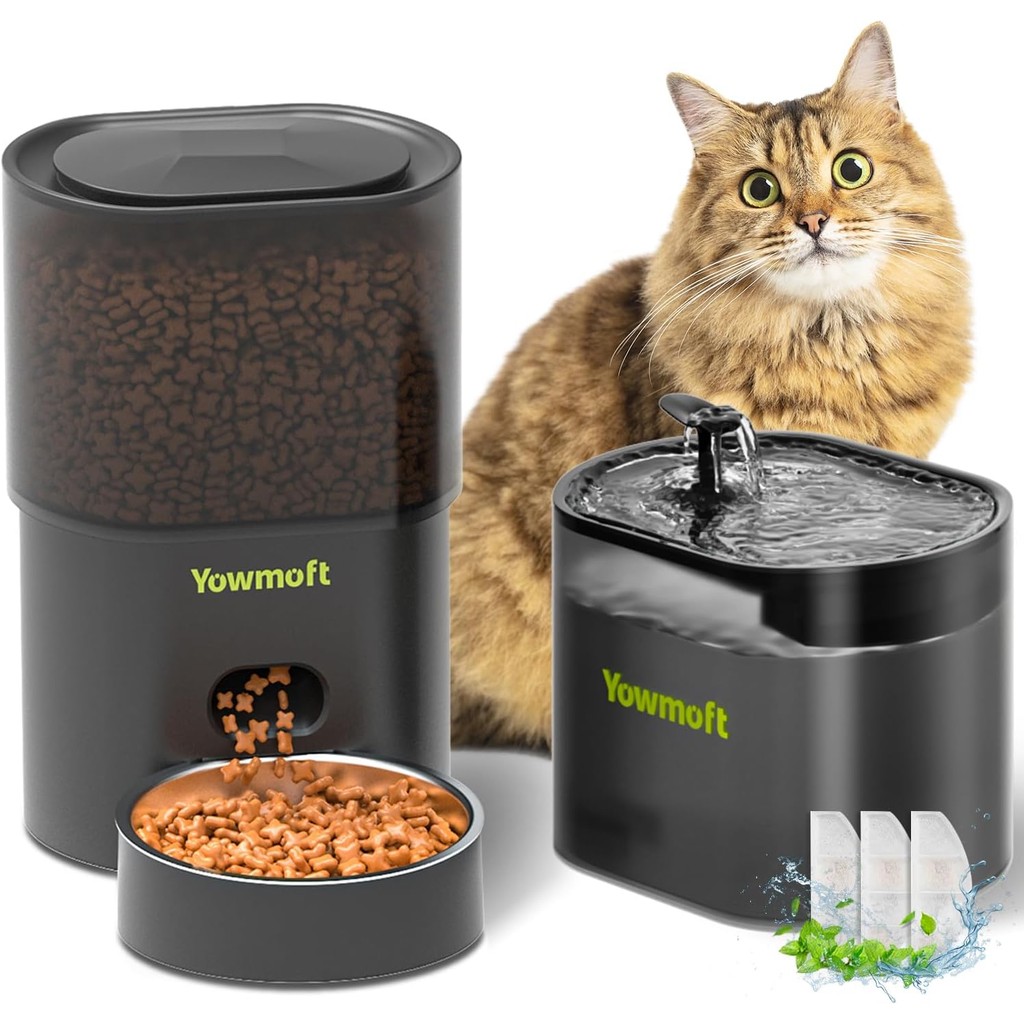 Automatic Cat Feeder & Fountain, 3L Timed Dry Food Dispenser, 10 ...