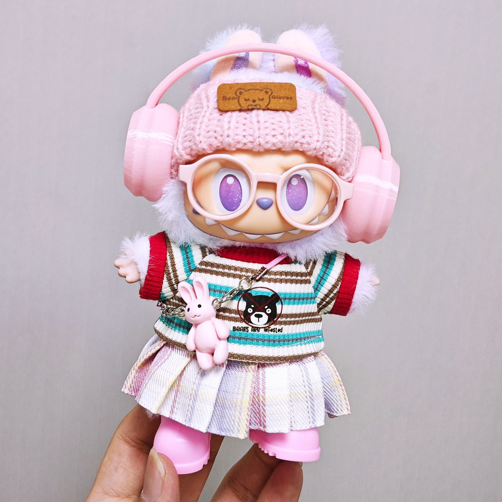 Labubu Baby Clothes Cute Pink Skirt Striped T-Shirt Shoe Set labubu ...