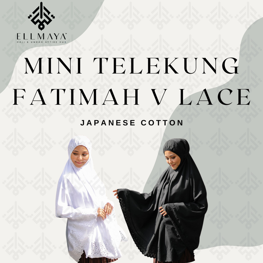 ELLMAYA: Mini Telekung Fatimah V Lace Japanese Cotton White Black ...