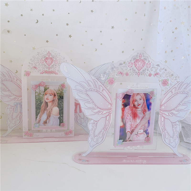 Toploader Photo Frame Rotating Stand Double Pink Fairy Butterfly Card ...