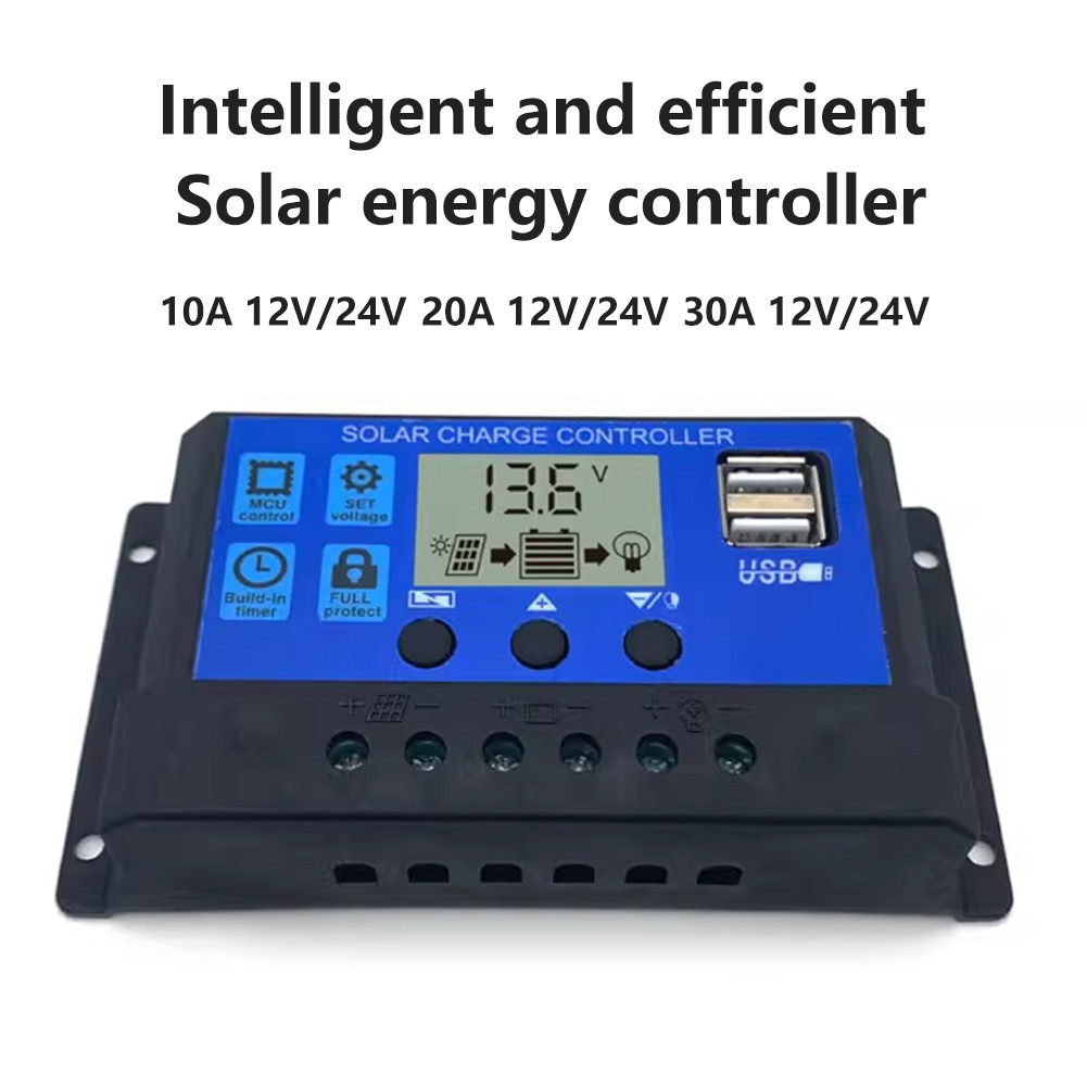 30A Dual USB Solar Panel Controller LCD Display PWM Battery Charger ...