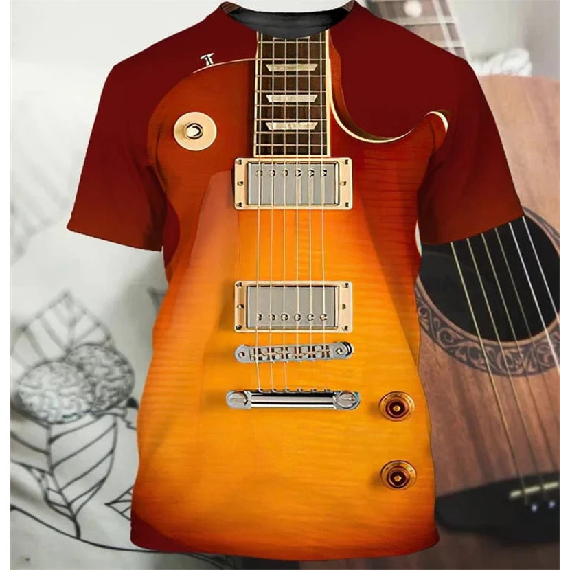 3D Guitar Print T Shirt For Men Women Pop Music Style T-Shirt Novelty ...