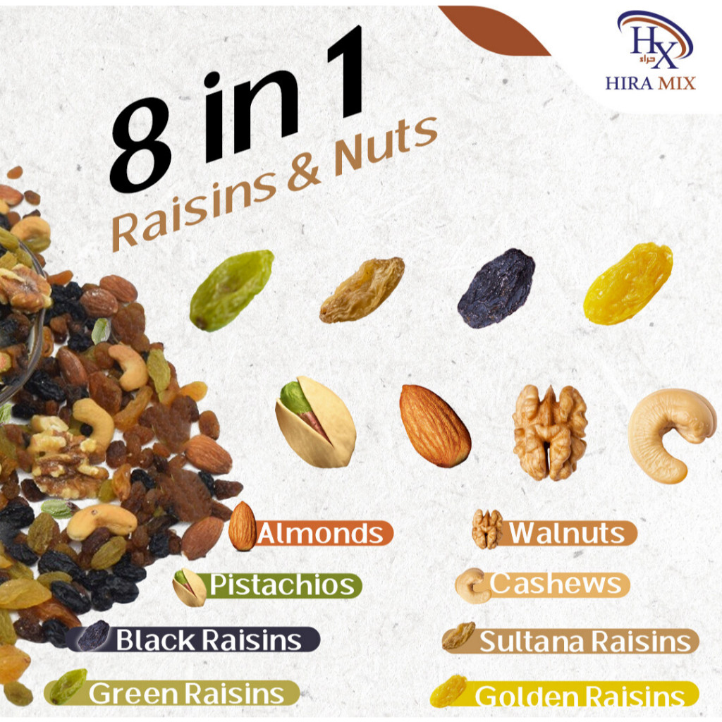 Mix Roasted Nuts & Raisins 8 in 1 | Almond Pistachio Walnut & Raisin ...