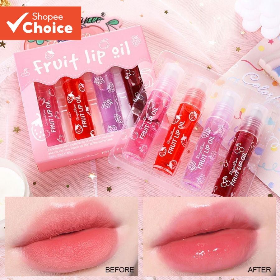 Lip Oil Lip Gloss Fruit Four-Piece Set Box Moisturizing Moisturizer ...