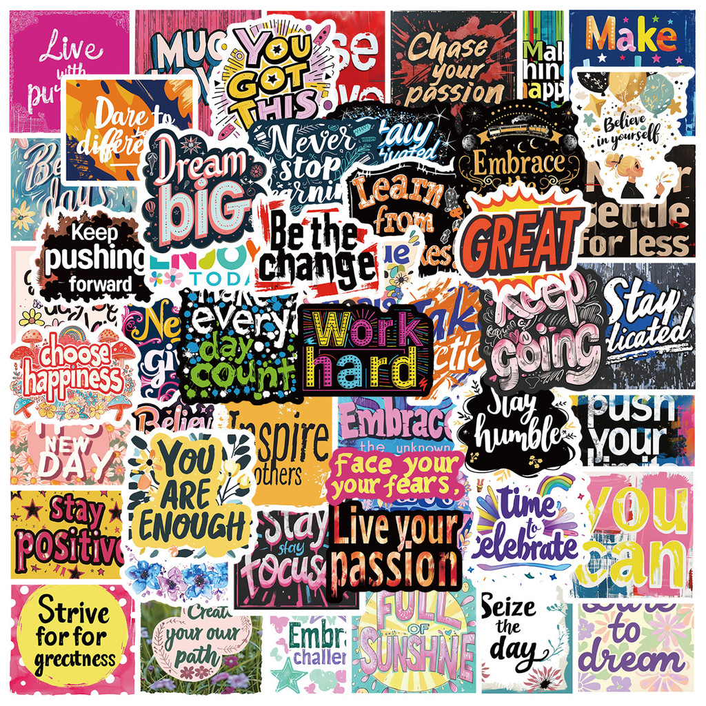 50Pcs Motivational English Phrases Stickers - PP Waterproof for Phone ...