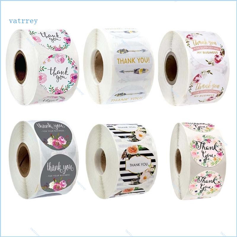 VA 500 Pieces Roll Thank Stickers Roll Round Adhesive Floral Tags ...