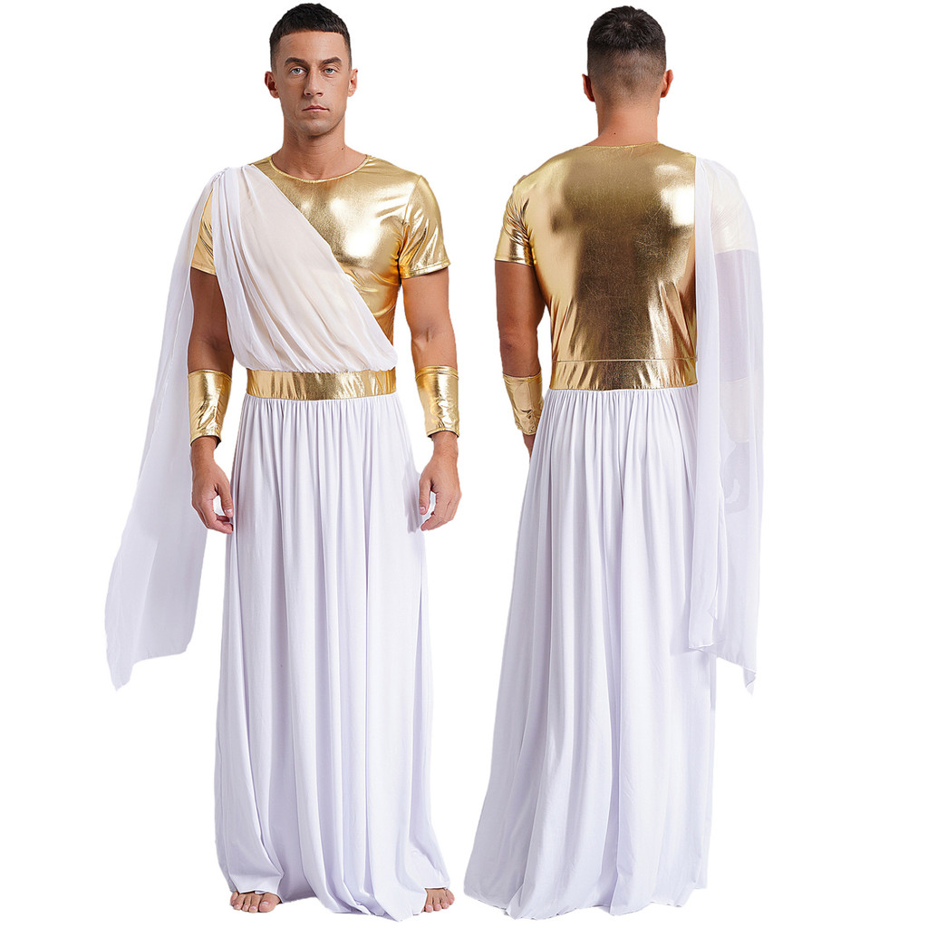 Men Ancient Greek Zeus God Priest Cosplay Costume Short Sleeve Tunic ...